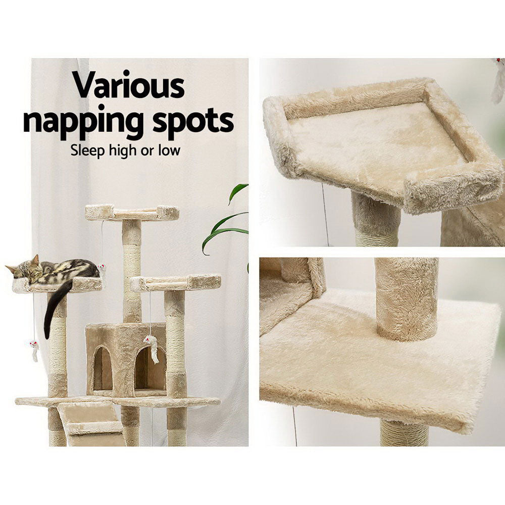 170cm Cat Tree Scratching Post Toy House Furniture Multilevel - beige