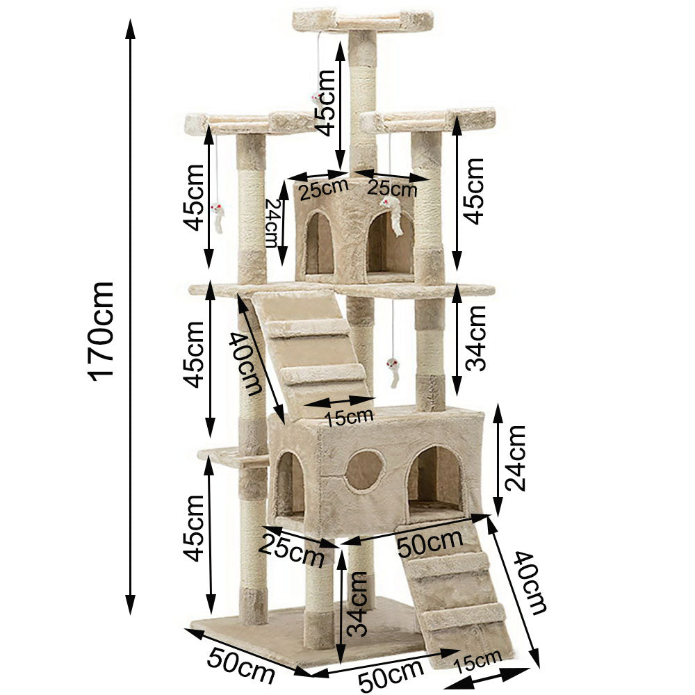 170cm Cat Tree Scratching Post Toy House Furniture Multilevel - beige