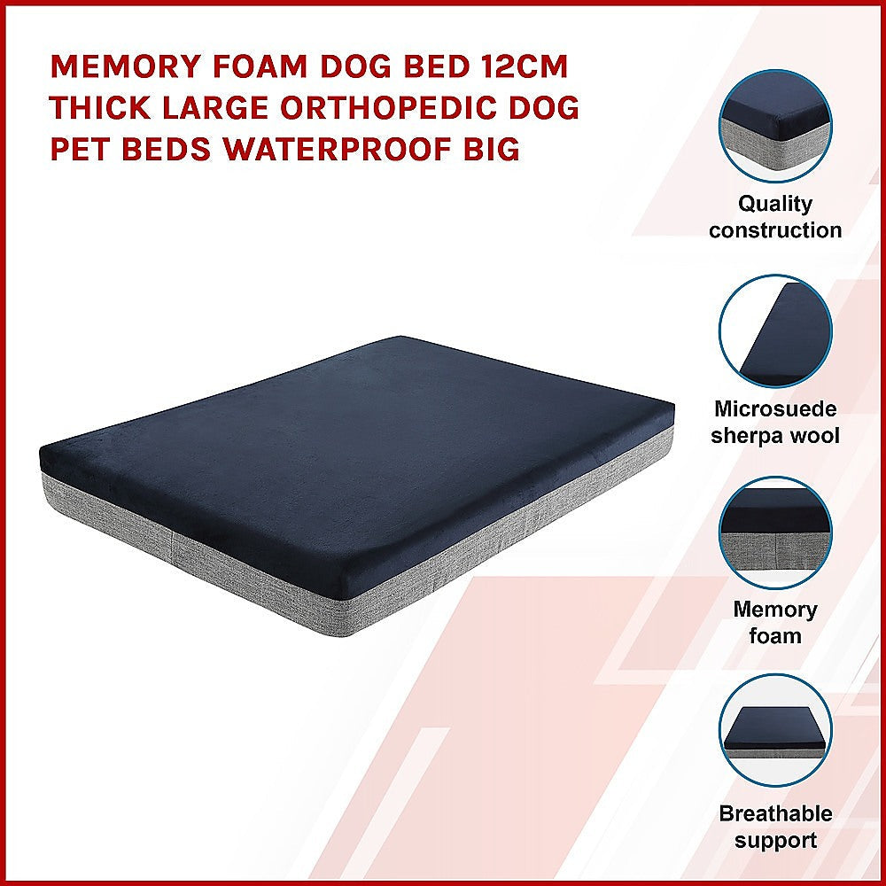 Palermo Memory Foam Orthopedic Dog Bed - 12CM Thick, Waterproof Comfort for Large Breeds