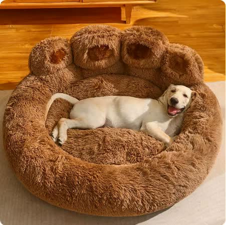 Pawfect find Plush Paw Design Dog Bed - Luxurious 90cm Round Sofa for Medium to Large Dogs
