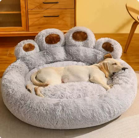 Pawfect find Light Blue Plush Dog Bed with Paw Design - Ultra Soft Round Sofa for Medium to Large Dogs