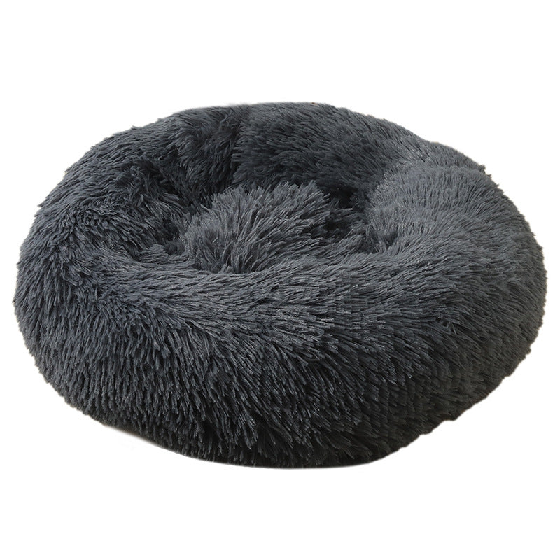 Pawfect find Plush Round Pet Bed - 50cm Dark Grey Luxury for Cats & Dogs