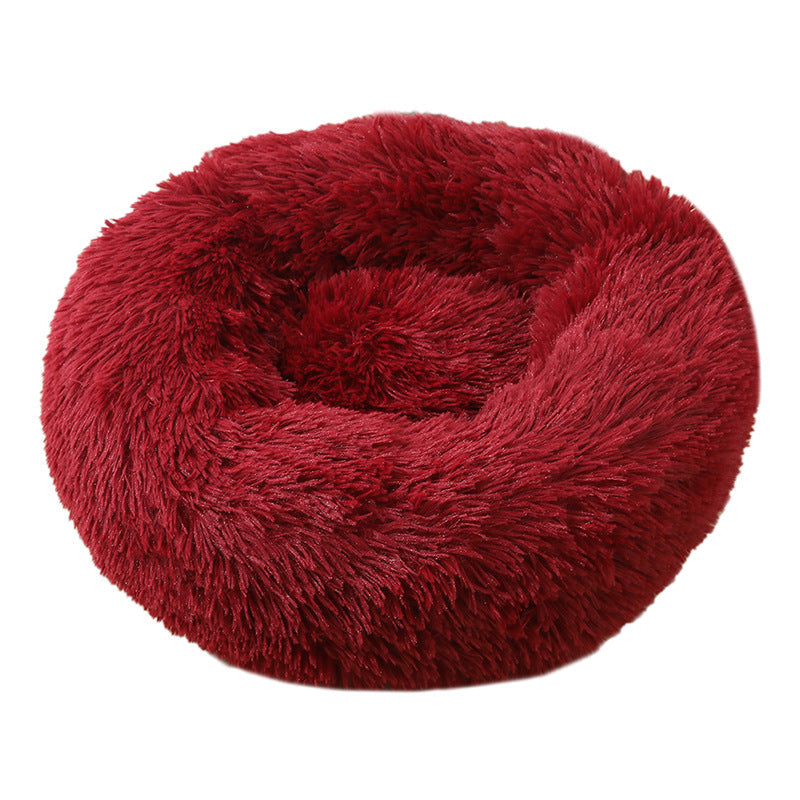 Pawfect find Wine Red Luxurious Round Plush Pet Bed - 50cm Cozy Haven for Cats & Dogs