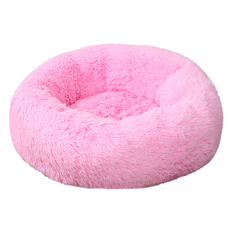 Pawfect find Luxe Light Pink Plush Round Pet Bed - Cozy Comfort for Cats and Small Dogs