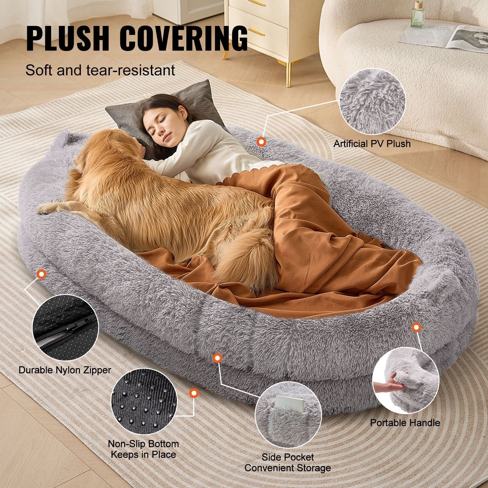 Pawfect find Luxurious Human Dog Bed - Cozy Washable PV Velvet Retreat for You & Your Furry Friend