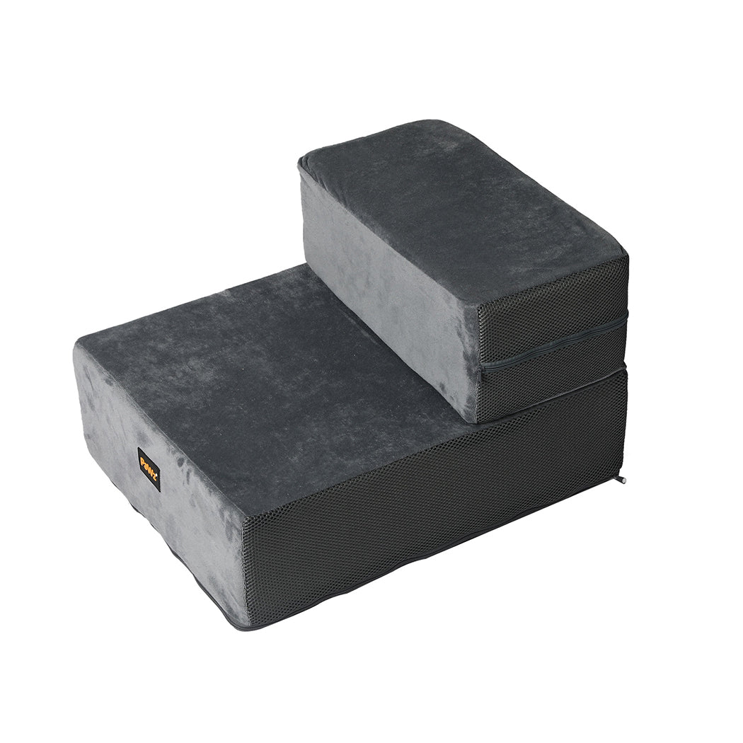 Dog Stairs Ramp Portable Climbing Ladder Washable Removable Cover 2 Steps - Grey