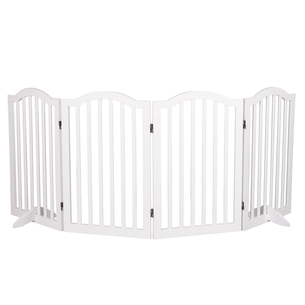 Wooden Pet Gate Dog Fence Safety Stair Barrier Security Door 4 Panels White - White