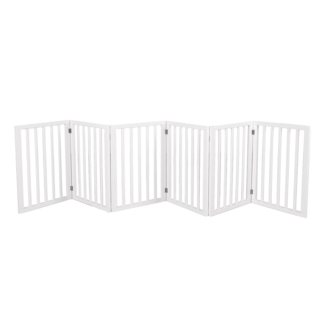 Wooden Pet Gate Dog Fence Safety Stair Barrier Security Door 6 Panels White