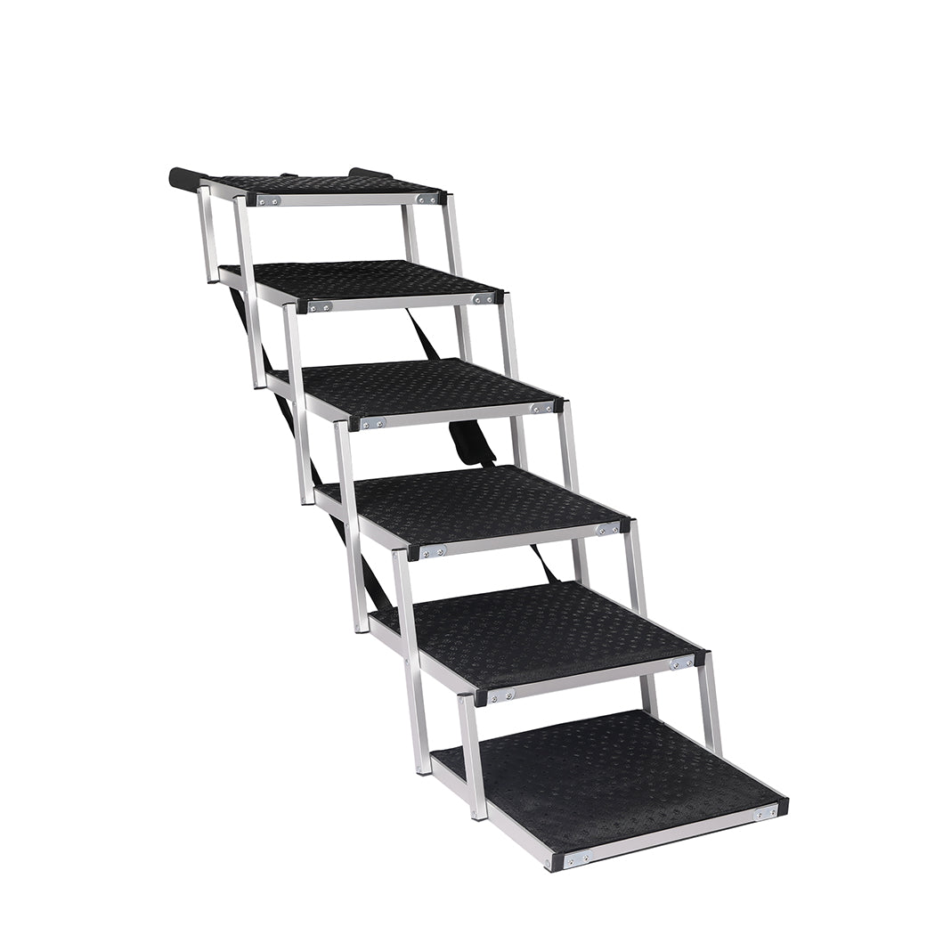 PaWz 6 Steps Dog Ramp Adjustable Height Black