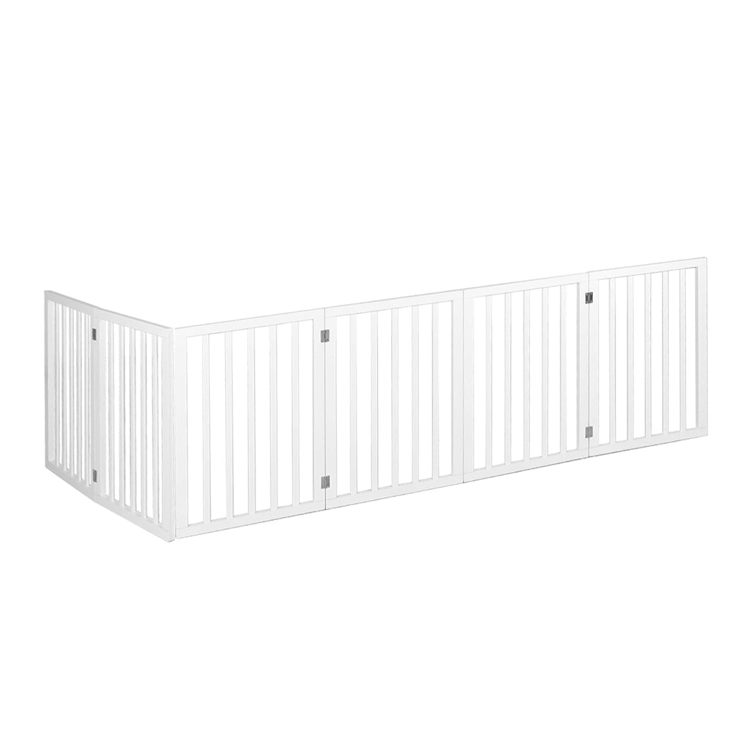 Wooden Pet Gate Dog Fence Safety Stair Barrier Security Door 6 Panels White