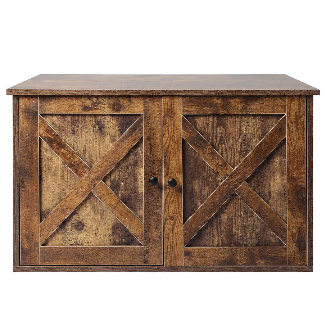 Enclosed Hooded Cat Litter Box Furniture Kitty Toilet Tray Pet House Table - Brown