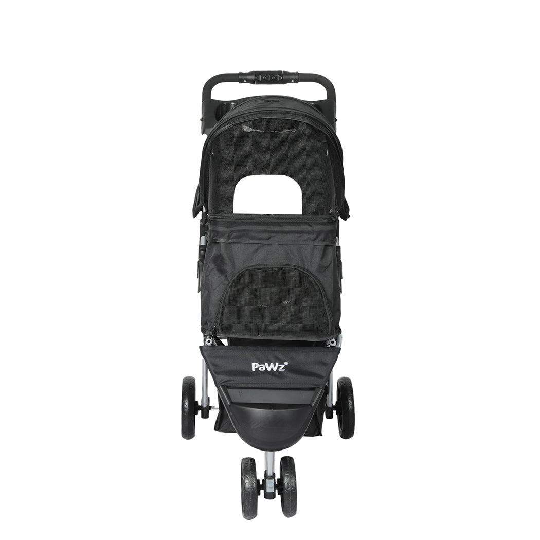 Pet Stroller 3 Wheels Dog Cat Cage Puppy Pushchair Travel Walk Carrier Pram - Black