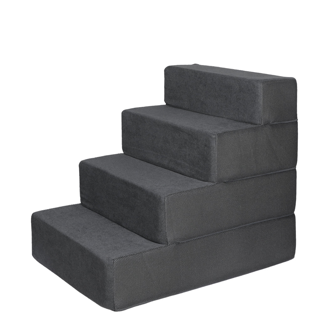Dog Stairs Ramp Portable Climbing Washable Removable Cover 4 Steps Large - Grey Large