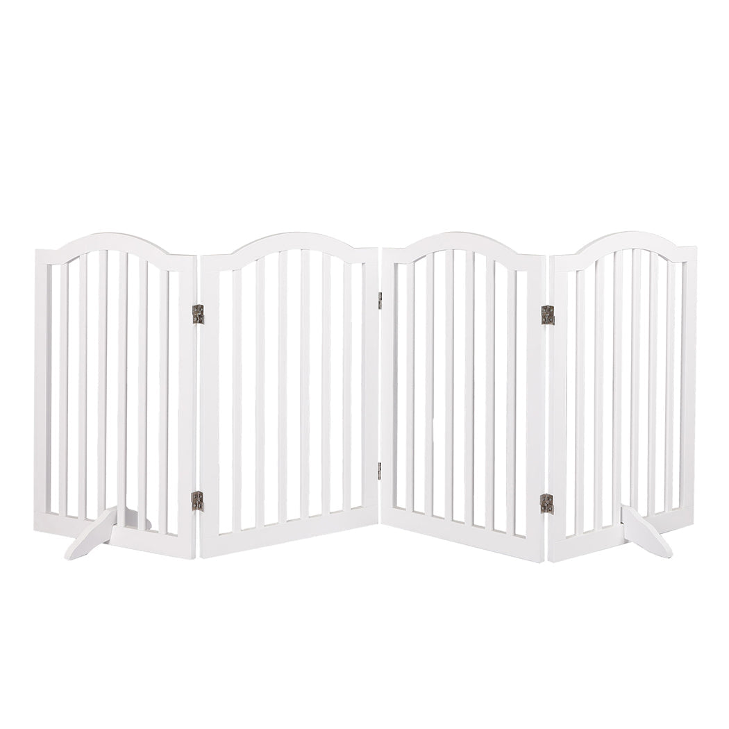 Wooden Pet Gate Dog Fence Safety Stair Barrier Security Door 4 Panels White - White