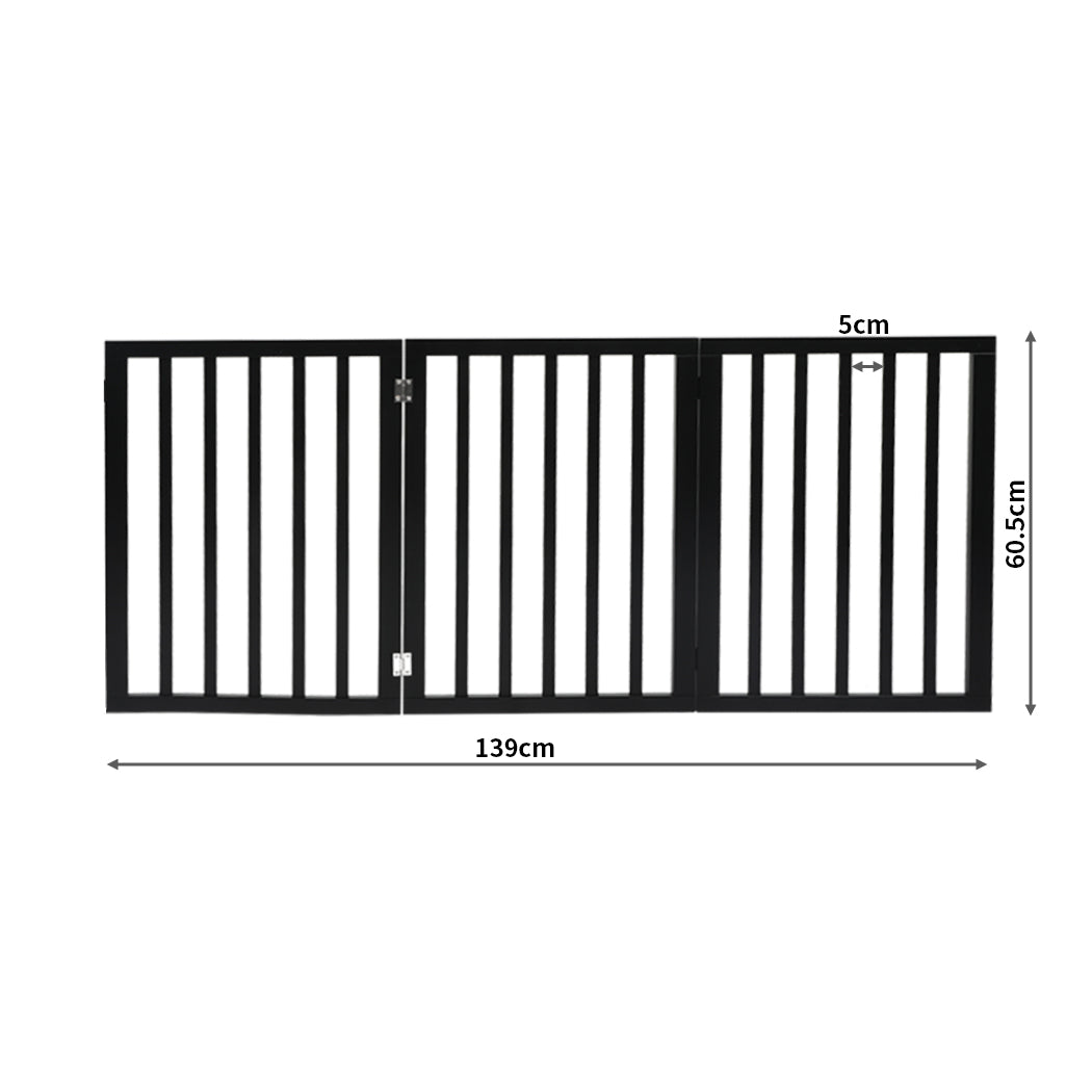 3 Panels Wooden Pet Gate Dog Fence Safety Stair Barrier Security Door Black
