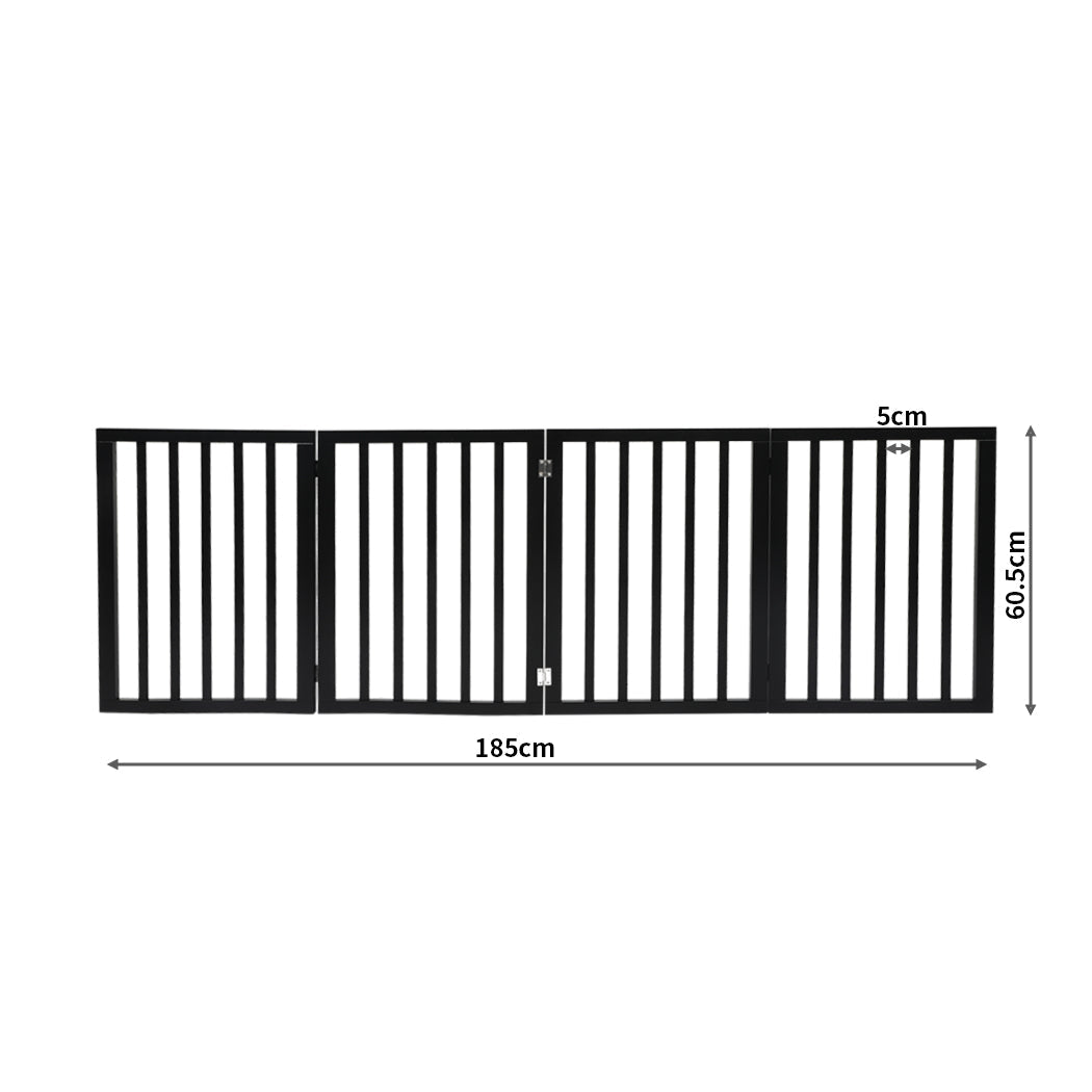 4 Panels Wooden Pet Gate Dog Fence Safety Stair Barrier Security Door Black