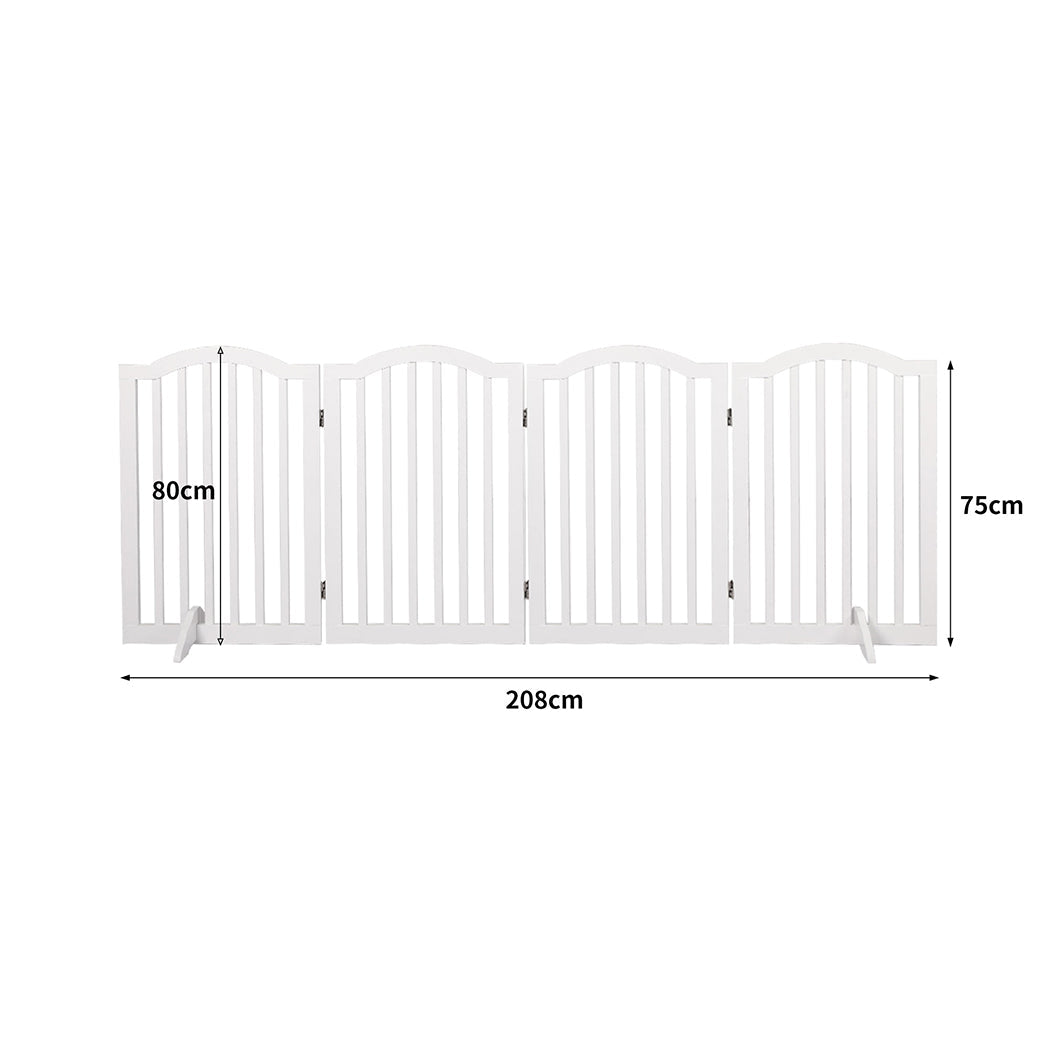 Wooden Pet Gate Dog Fence Safety Stair Barrier Security Door 4 Panels White - White