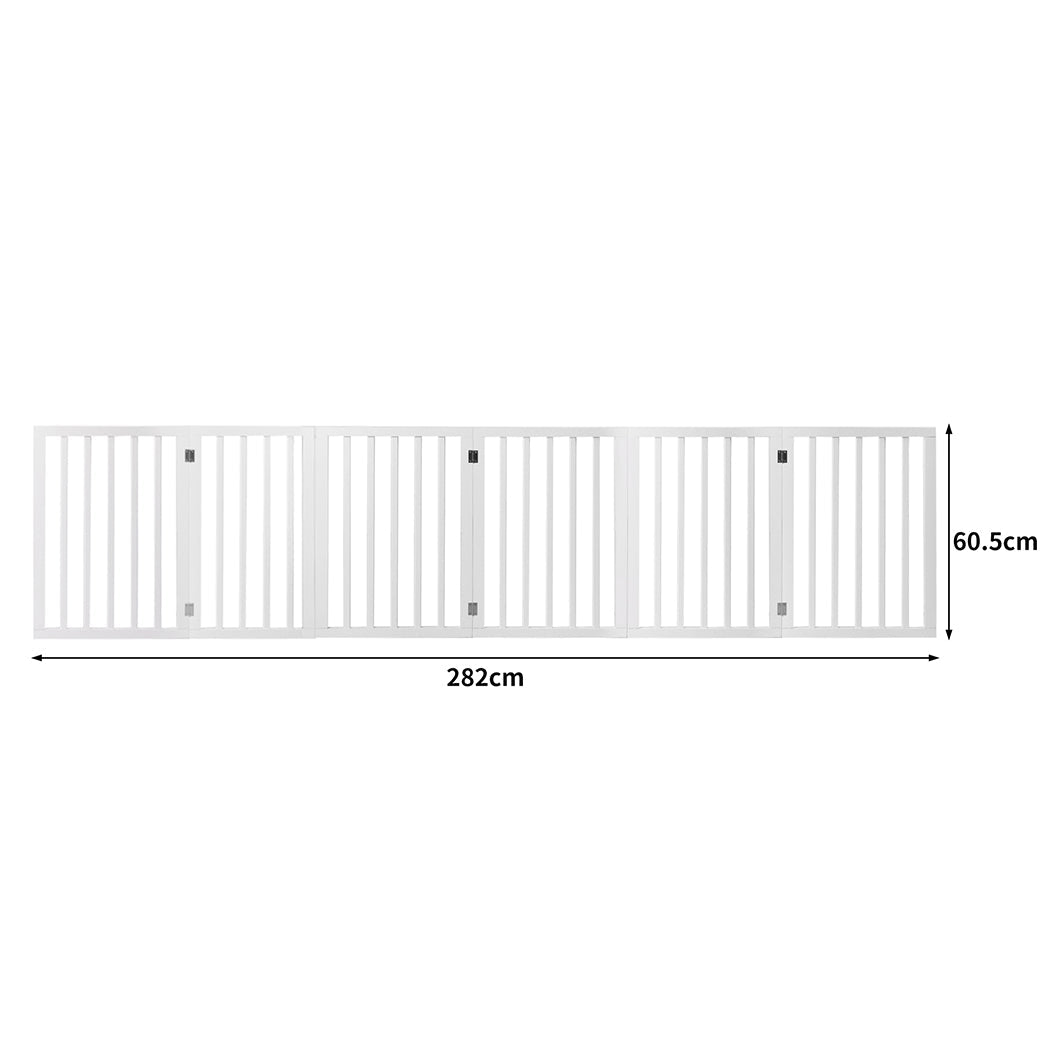 Wooden Pet Gate Dog Fence Safety Stair Barrier Security Door 6 Panels White
