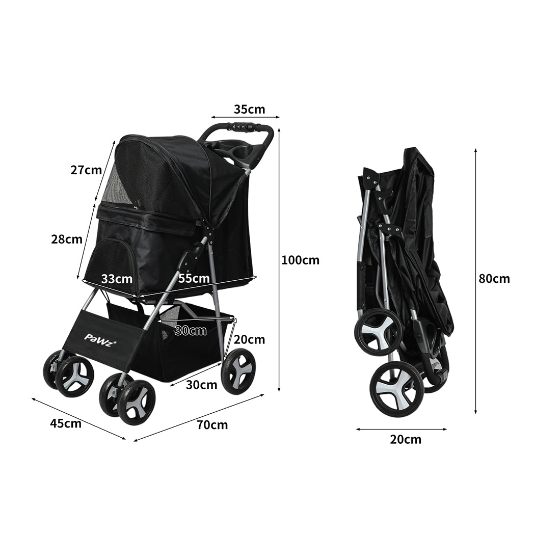 4 Wheels Pet Stroller Dog Cat Cage Puppy Pushchair Travel Walk Carrier Pram