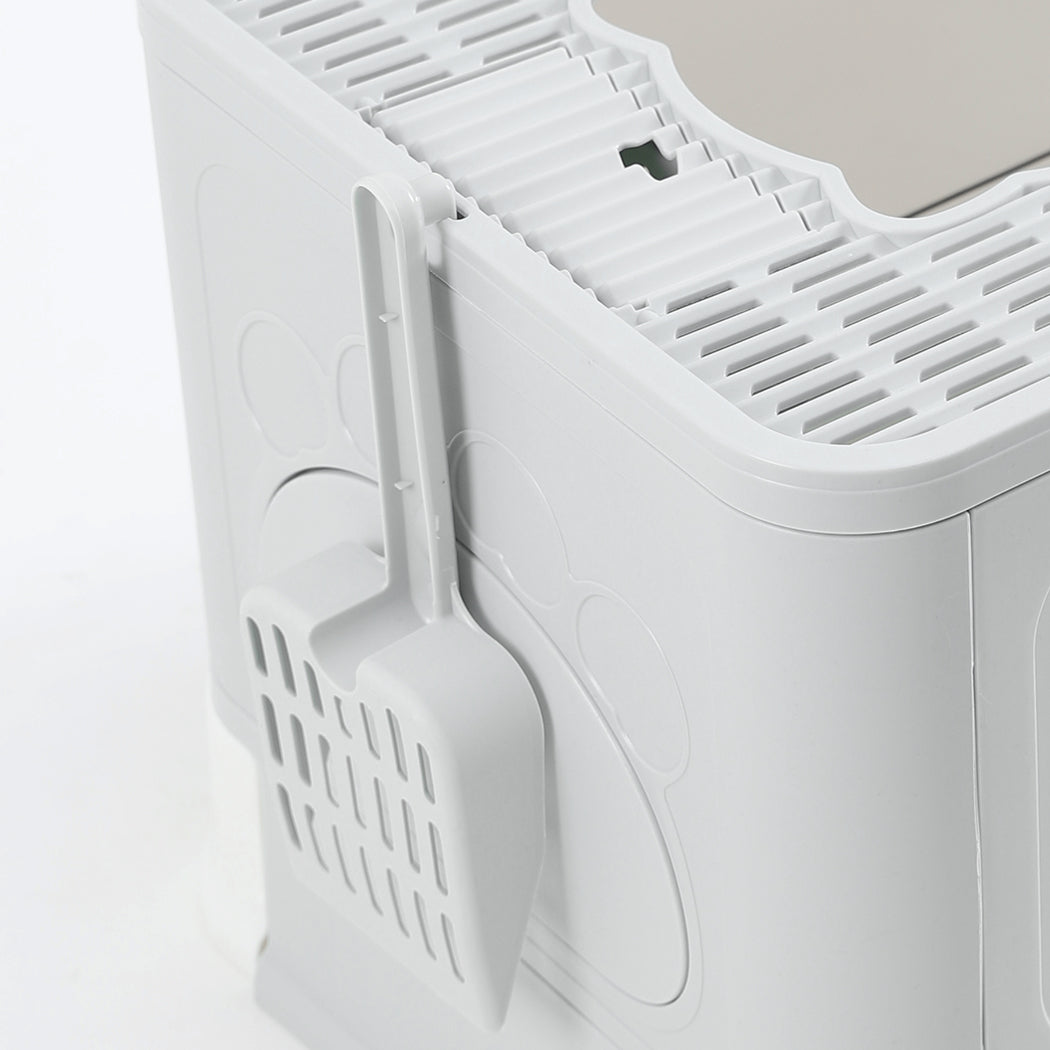 Foldable Cat Litter Box Tray Enclosed Kitty Toilet Hood Hair Grooming Grey - Grey